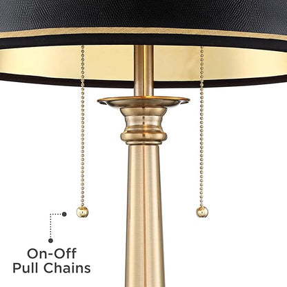 Barnes and Ivy Georgetown 28 1/2" Tall Traditional Table Lamp with USB Charging Ports A+C Warm Brass Steel Black Gold Trim Drum Shade for Living Room Bedroom Nightstand Bedside Office House