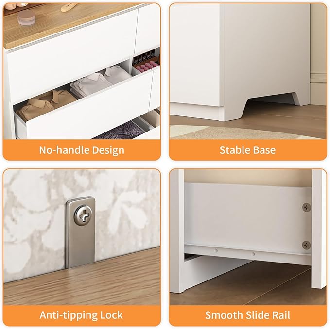 Dresser for Bedroom,Modern Large Wood Dresser,6 Chest of Drawers,Living Room,Hallway,Entryway,TV Stand Drawer Organizer(White&Natural)