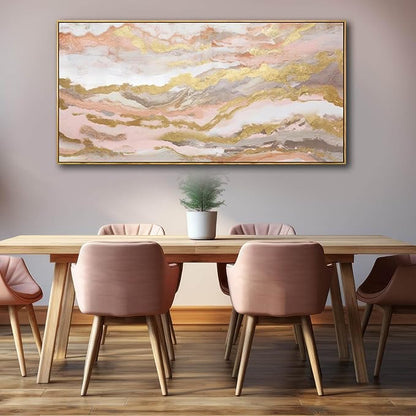 YJYart Canvas Wall Art Gold Living Room Decor Pink Canvas Art Room Decor for Teen Girls Home Decor Abstract Paintings for Bedroom Office Kitchen 24"x 48"