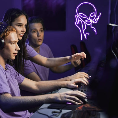 Lucunstar Purple Alien Neon Sign Purple Alien LED Sign Neon Signs for Wall Decor Dimmable Led Lights for Shop Bar Pub Man Cave Teen Room Game Room Hip Hop Party USB Powered 11.8x16.1 inches