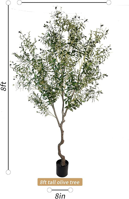 Artificial Tree Faux Olive Tree 8ft(92in,3200leaves) Tall Fake Olive Plant in Pot Fake Silk Tree Faux Plants Indoor 2pack