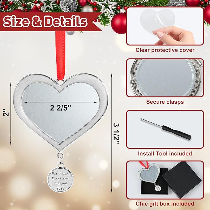COCHIE Metal Our First Christmas Engaged 2025 Picture Frame Ornaments for Tree Stocking Decorations, Personalized 1st Xmas Married Photo Frame Ornament Keepsake, Christmas Wife Husband Gifts Ideas