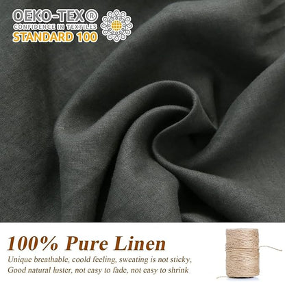 Simple&Opulence 100% Linen Euro Sham Covers with Piping Trim, 26"x26" Pillow Cover Set of 2, Breathable Pillow Shams for Bed Couch Decorative Cushions, Dark Grey