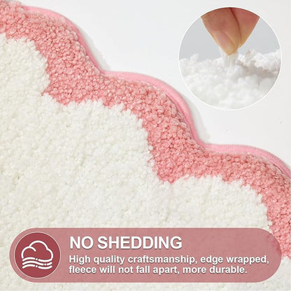 ORTIGIA Scalloped Pink Bathroom Rugs Non Slip Washable, Quick Dry Absorbent Soft Plush Microfiber Bath Mats, Bath Rugs for Bathroom Floor for Sink Bedroom, Pink and White, 20x32