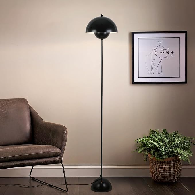 COSYLUX Modern Floor Lamp for Living Room, Industrial Tall Standing Lamp for Bedroom, Metal Shade Reflecting Light Reading Floor Lamp for Office, Nursery Room, Corner(Bright Black)