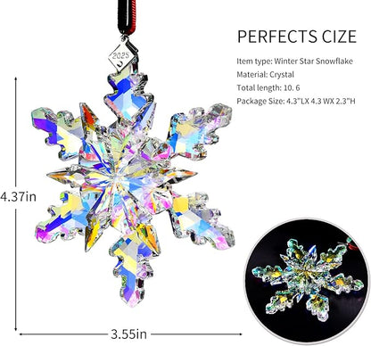 2025 Annual Edition Snowflake Crystal Christmas Ornaments,Christmas Tree Ornaments Crystal Sun Catcher Home Hanging Decor (2025 Dreamy Color)