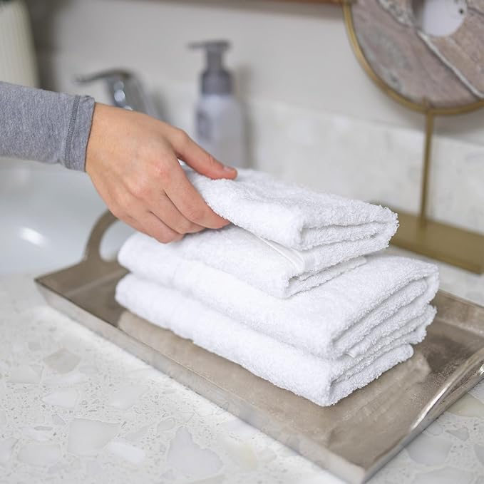 Hawmam Linen Hand Towels  Bath Towels Set of 4 16x29 Inch Premium Turkish Cotton Blissful Luxury Spa Feel, White