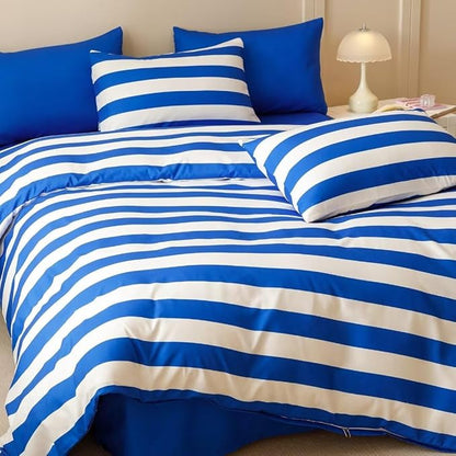 CLOTHKNOW Striped Comforter Set King 3Pcs Blue White Bedding Comforter Sets Blue White Stripes Comforter King All Season Lightweight Bed Set King