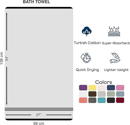 Hawmam Linen Black Bath Towels 4-Pack - 27x54 Soft and Absorbent, Premium Quality Perfect for Daily Use 100% Cotton Towel 600 GSM