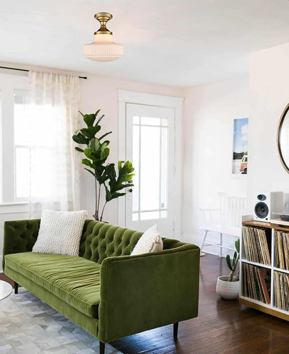 CLAXY Modern Gold Schoolhouse Ceiling Light Semi-Flush Mount Ceiling Light Fixture Milk Glass Lamp for Hallway Entryway Bedroom Kitchen