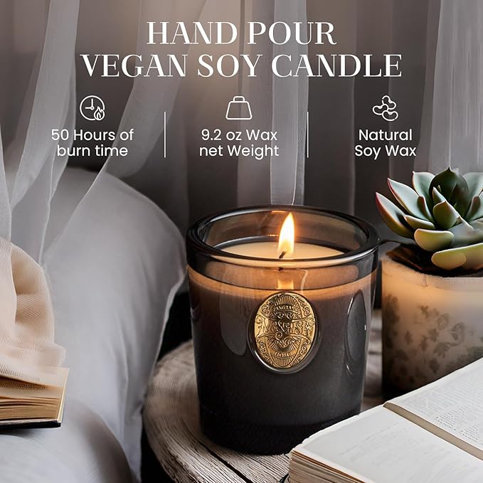 M&SENSE Natural Soy Candle | Crisp Chill & Black | 9.2 oz, 50H Burn Time | Luxury Scented Candle for Him,for Relaxation, Gifting, Home Décor | Ideal for Bedroom, Office, Party Ambiance