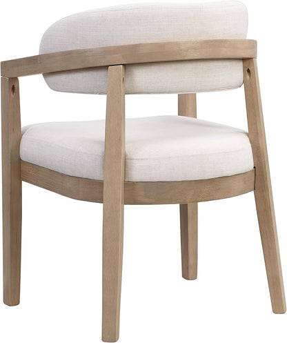 Christopher Knight Home Set of 2 Lanford Fabric Upholstered Dining Chairs, Curved Backrest Kitchen Side Chair, Soft Padded Seat&Back Cushion, Solid Wood Armchair, Ergonomic Extra Seat,Beige+Light Ash
