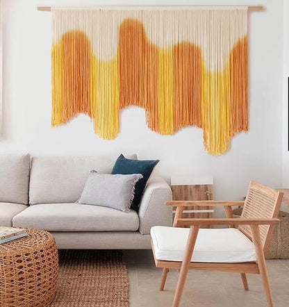 IOWER Macrame Wall Hanging Yellow Dip-Dyed Large For Living Room Boho Macrame Wall Decor 59" Wx37 L