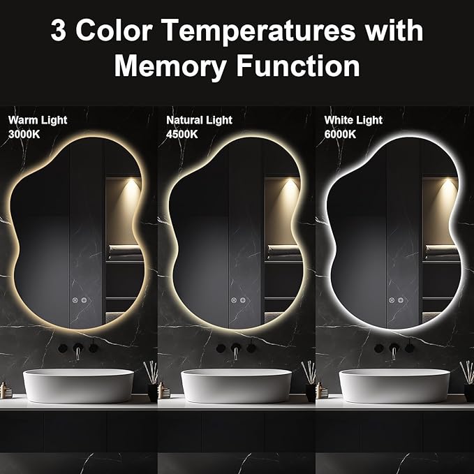 40"x30" Asymmetrical LED Bathroom Wall Mirror with Dual Lighting, Anti-Fog Pad, Dimmable Brightness & 3 Color Temperatures [Horizontal/Vertical]