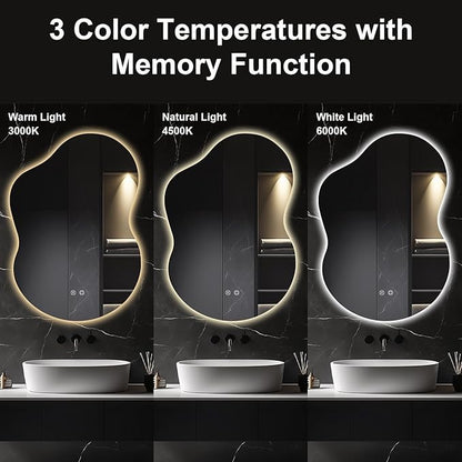 40"x30" Asymmetrical LED Bathroom Wall Mirror with Dual Lighting, Anti-Fog Pad, Dimmable Brightness & 3 Color Temperatures [Horizontal/Vertical]