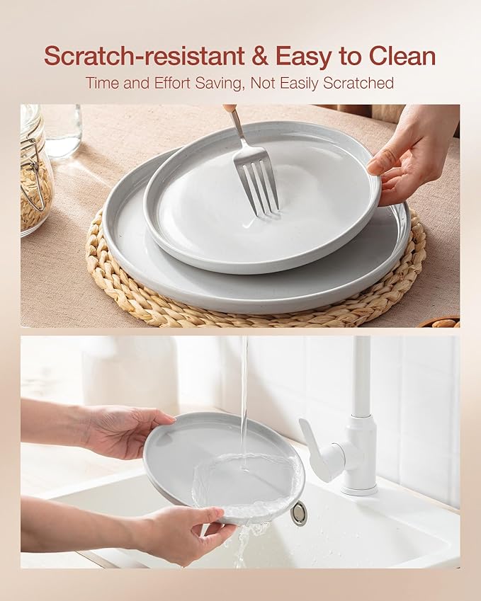 Famiware Milkyway Dinnerware Sets, 24 Piece Dish Set, Plates and Bowls Sets for 8, Light Gray