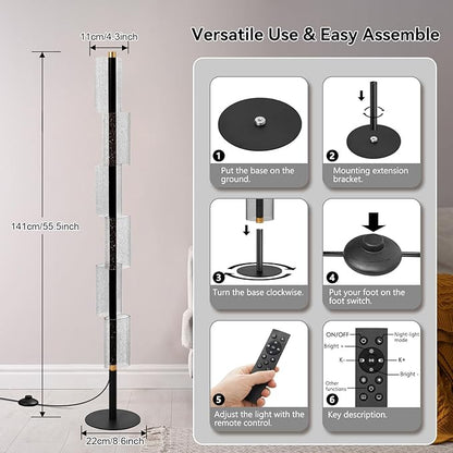 NUÜR Modern Floor Lamp, Dimmable Standing Lamp with Remote Control, Stepless Adjustable Colours & Brightness, Industrial Lighting for Living Room, Bedroom, Office (Floor Lamp for Living Room)