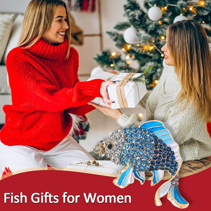 Fish Ornament, Fishing Ornaments for Christmas Tree - Christmas Ornaments for Men, Kids - Unique Beautiful Goldfish with Rhinestone, Gifts for Fisherman