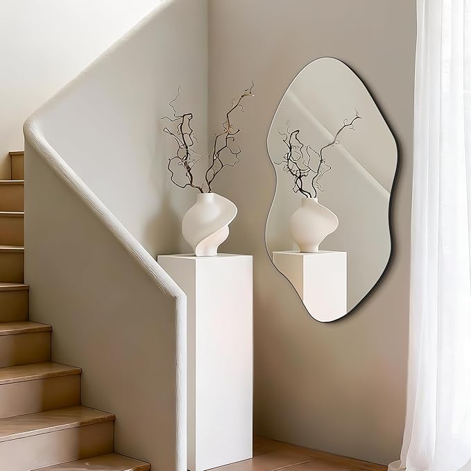 FICTOR Irregular Asymmetrical Wall Mirror, 36" x 19" Modern Decorative Mirror for Entryway, Bathroom, Bedroom, Living Room, Dining Room