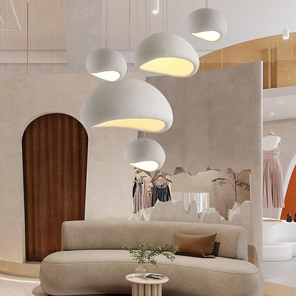 JAYMP 60cm Wabi Sabi Pendant Light for Dining Room Kitchen Island Hallway Restaurant Modern Hanging Lamp E26 Base Japanese Style Bird Nest Shape Lighting Fixture (Matte White,B Shape, 60cm/23.6in)