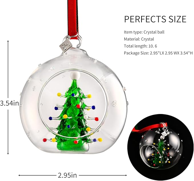 2025 Crystal Clear Glass Ball Christmas Ornament, Modern Tree Decoration with Red Ribbon (Christmas Tree Large)