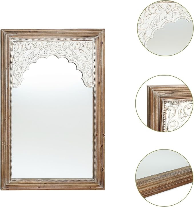 LuxenHome Rectangular Wall Mirror 43" x 27.5" Large Natural Wood Frame Wall Mounted Decorative Farmhouse Accent Mirror for Bathroom Bedroom Entryway Living Room
