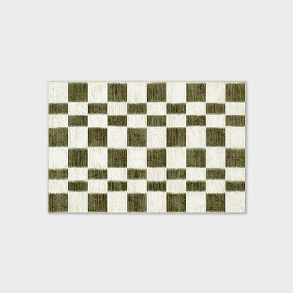 EVERGRACE Checkered Plaid Area Rug 2x3, Soft Fuzzy Faux Wool Rugs Washable Anti Slip Rugs Small Rug Carpet for Entryway Bedroom Living Room Hallway Kitchen Dining Room and Laundry Room, Olive Green