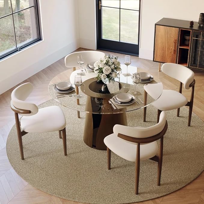 POVISON Round Dining Table for 4, 47" Modern Dining Room Table, Glass Dining Tabletop with Bronze Carbon Steel Pedestal for Dining Room (Dining Table Only)