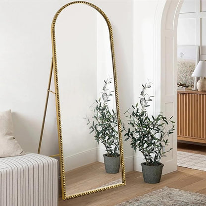 Arch Full Length Mirror with Stand, 65"x22" Floor Standing Large Dressing Standing Mirror Hanging or Leaning Against Wall for Bedroom Living Room, Antique Gold