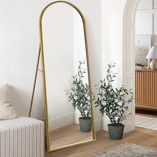 Arch Full Length Mirror with Stand, 65"x22" Floor Standing Large Dressing Standing Mirror Hanging or Leaning Against Wall for Bedroom Living Room, Antique Gold