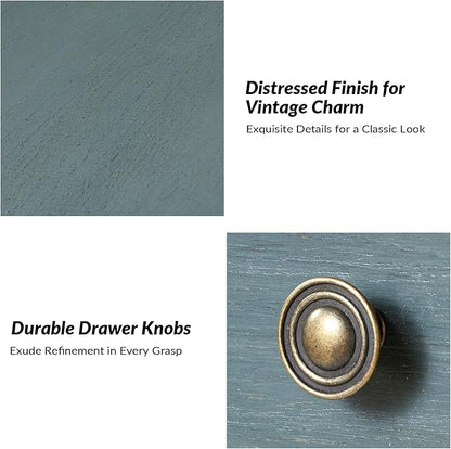 HULALA HOME Spindle Nightstands with Charging Station, Solid Wood Nightstand with Drawer Shelf, Side Table with Pull-Out Shelf (Blue)