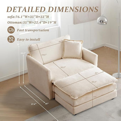 SoarFlash Chenille Sectional Sofa, Comfy Modular Single Sofa with Ottoman, Modern Recliner Deep Seat Sofa Set for Living Room,Light Coffee