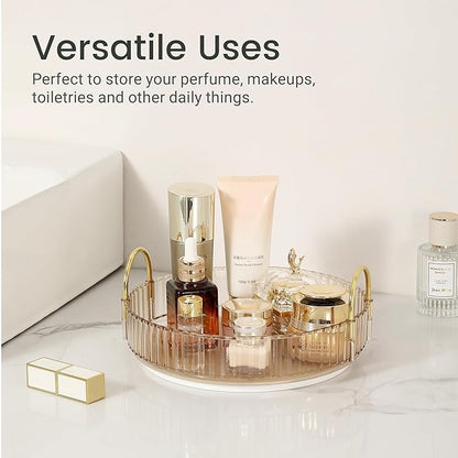 360 Rotating Makeup Organizer for Vanity, Skincare Perfume Organizers and Storage for Bathroom Countertop, Clear Counter Make Up Cosmetics Lipstick Spinning Holder for Dresser,1 Tier,Gold