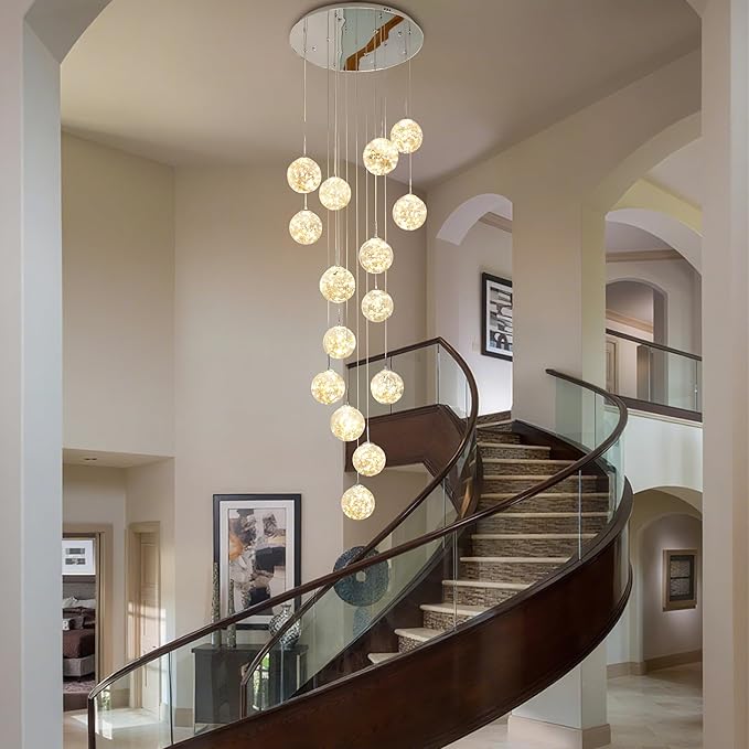 15-Light Foyer Chandeliers for High Ceilings LED Staircase Chandelier Large Chandeliers for High Ceilings, Entryway Modern Lighting Fixture Villas and Stairs, Adjustable Length 23" W x100 H,75W