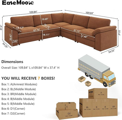 EASE MOOSE White Chenille Sectional Modular Sofa,Oversized L Shape Sectional Couch Wide Deep Modular Sofa Couch,Brown