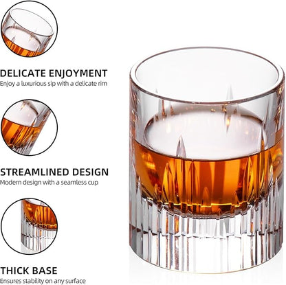 KAMMAK Crystal Whiskey Glasses Set of 2, Luxury 2.03oz Old Fashioned Glasses Stemless, Handcrafted Liquor Glasses, Hand Blown Scotch Cup for Women, Men Barware Gift for Cocktail, Bourbon