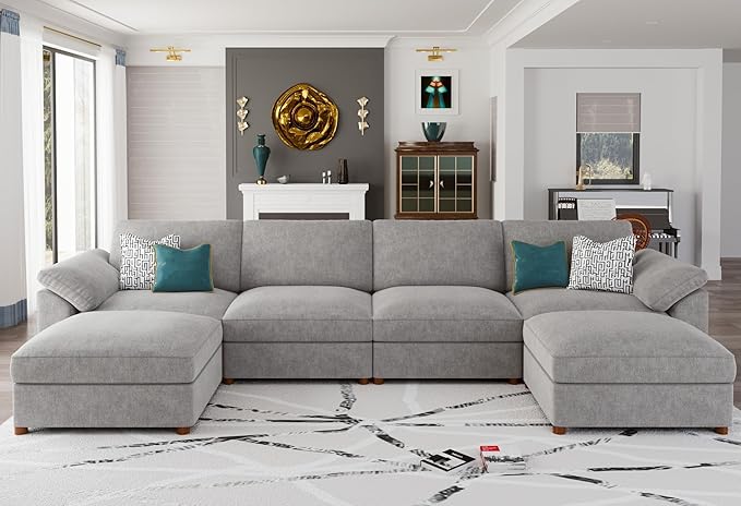 EASE MOOSE Oversized Sectional Modular Sofa with Ottoman,Modern Luxury Deep seat U Shape Modular Sofa Removable and Washable