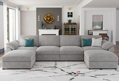 EASE MOOSE Oversized Sectional Modular Sofa with Ottoman,Modern Luxury Deep seat U Shape Modular Sofa Removable and Washable