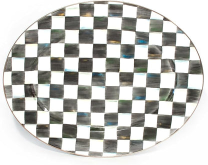 MACKENZIE-CHILDS Enamel Oval Platter, Serving Plate for Entertaining, Large, Black-and-White Courtly Check