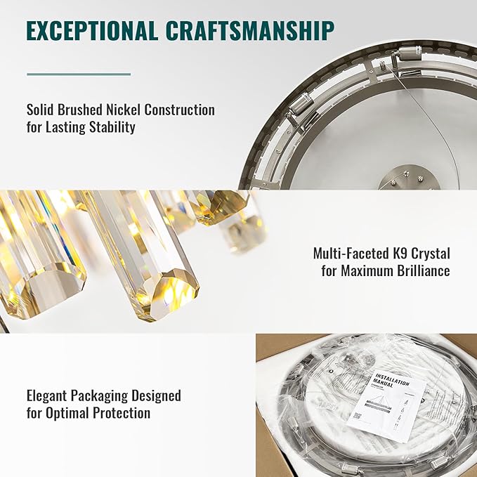 Siljoy 39.4'' Modern Crystal Chandelier, Luxury Large Nickel 2-Tiers Raindrop Chandelier, Adjustable Flush Mount Pendant Ceiling Light for Living Dining Room Foyer Entryway E12 x 20