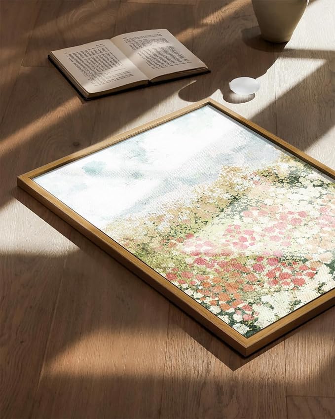 KBKBART Framed Wall Art for Bedroom & Bathroom, Vintage Spring Flower Pictures Aesthetic Farmhouse Wall Decor, Canvas Oil Painting, Summer Room Decor (12x16)