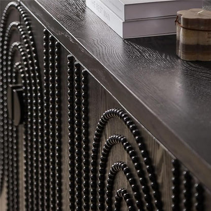 60" Sideboard Buffet Accent Cabinet, Antique Black Entryway Table with Storage Wood Credenzas for Living Room Home Bar, 4 Doors & Adjustable Shelves