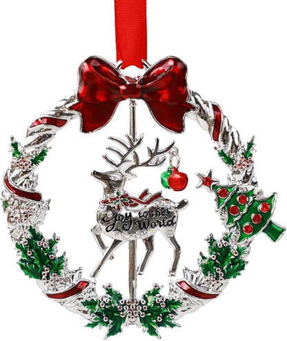 Christmas Ornaments 2025 Keepsake Xmas Tree Decorations with Gift Box Rotation Pendant DIY Hanging Craft Collectibles for Indoor Home Party (Reindeer)