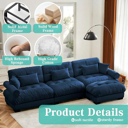 SorFlash Sectional Sofas Couches for Living Room, L Shaped Couch Sofa Set, Small Couches for Small Spaces, Apartment with Movable Ottoman, Blue