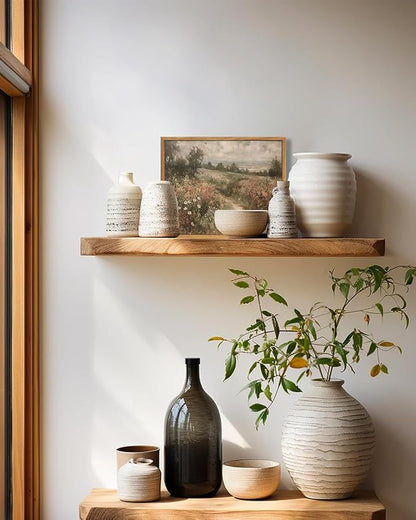 KBKBART Framed Canvas Wall Art for Living Room, Vintage Countryside Wildflower Field Painting Farmhouse Decor, Retro Nature Wilderness Canvas Art Prints for Wall Decor, Rustic Landscape Wall Decor for Bathroom, Bedroom Living Room(8"x10")