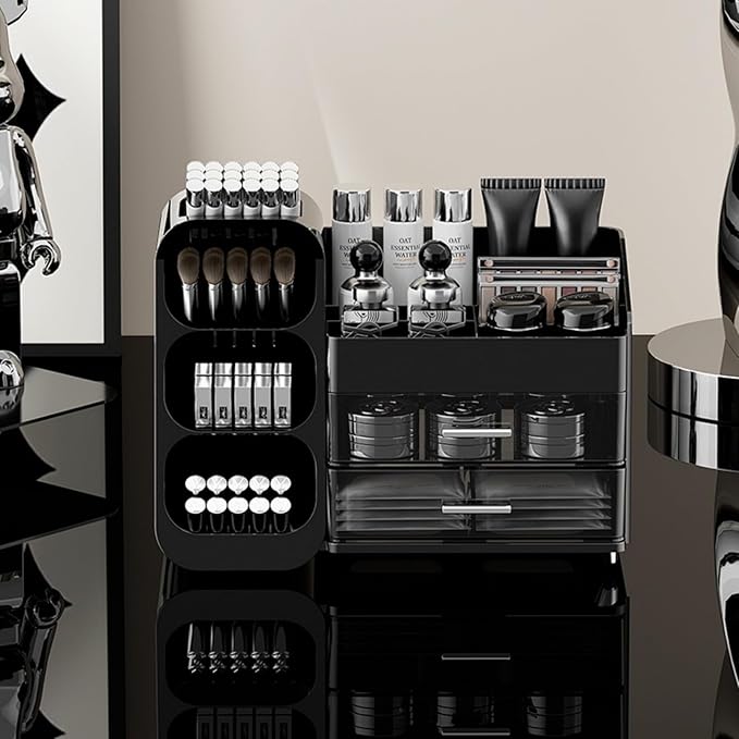 Makeup Organizer with Drawers for Vanity,Spacious Cosmetic Display Case,Perfect Storage Solution for Your Beauty Essential (Black)