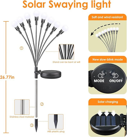 Solar Garden Lights, 8 Pack 64LED Solar Firefly Lights, Waterproof Garden Light Outdoor with 2 Lighting Modes, Swaying Light for Outside Yard, Walkway, Patio, Lawn, Flower Bed Decoration (Cool White)