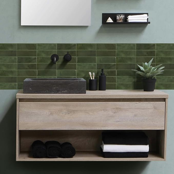 5 Pack Peel and Stick Backsplash Subway Tiles, Extra Thick 3D Wall Panels, Heat & Water Resistant, Easy DIY Kitchen, Bathroom, Laundry, Fireplace & Rental Home Wall Décor (12 x 12 in), Green