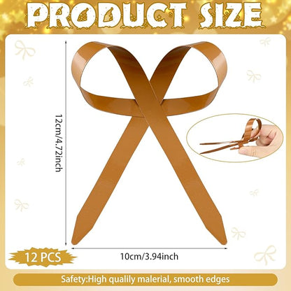 12 Pcs 2025 Metal Christmas Bow Ornaments for Christmas Tree Garland Wreath Bulk Bow with Clip Ornament Vintage Indoor Outdoor Home Xmas Party Decorations, 4 x 5 Inches (Khaki)