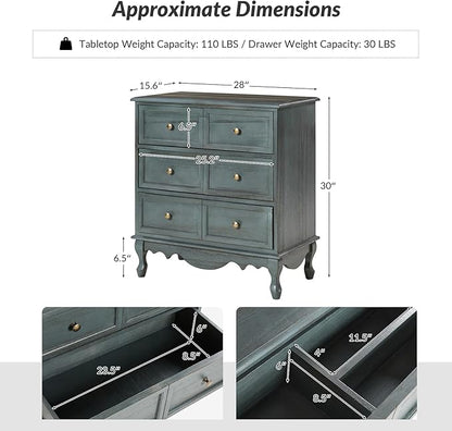 HULALA HOME 3 Drawer Nightstand with Charging Station Farmhouse Solid Wood Set of 2, Blue